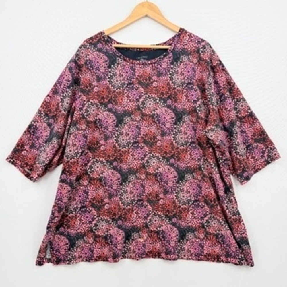 Catherines Medallion Floral Top Women 3X 26 28 Pink Purple Boho Plus Size